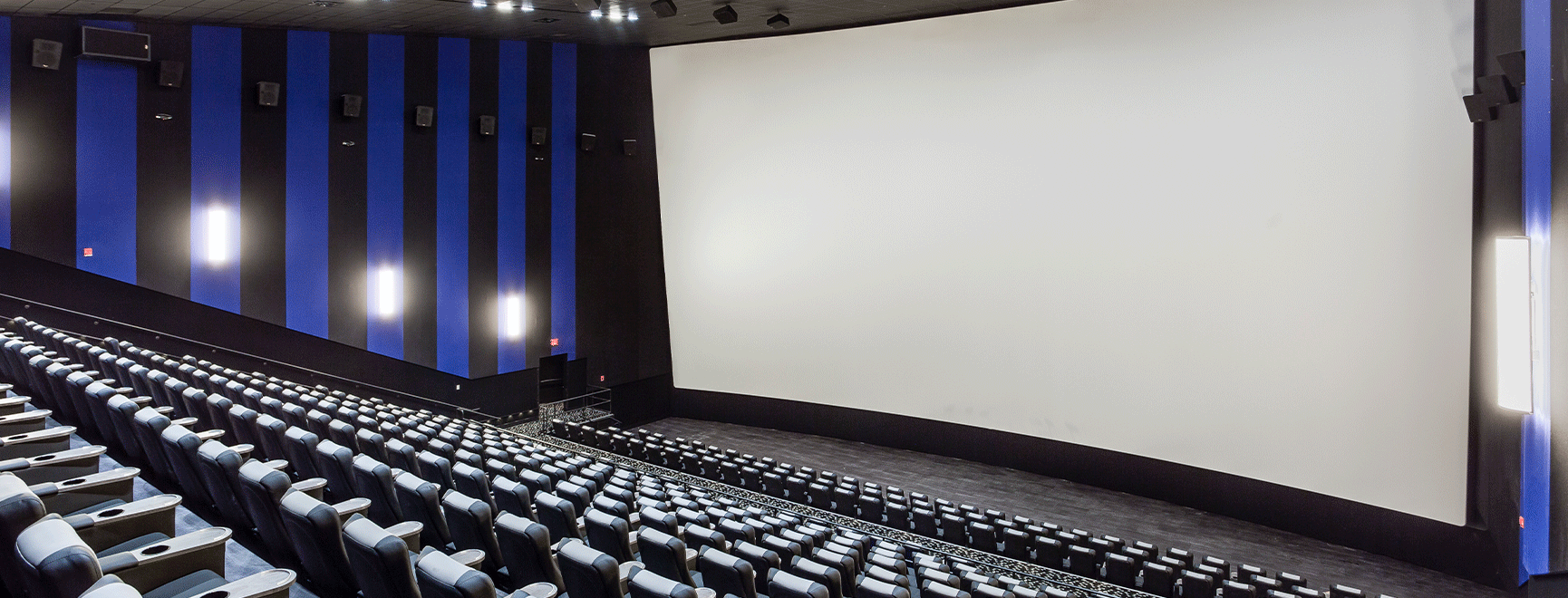 Interior shot of Santikos movie screen 