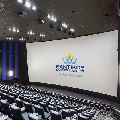 Large cinema screen in Santikos Theatre 