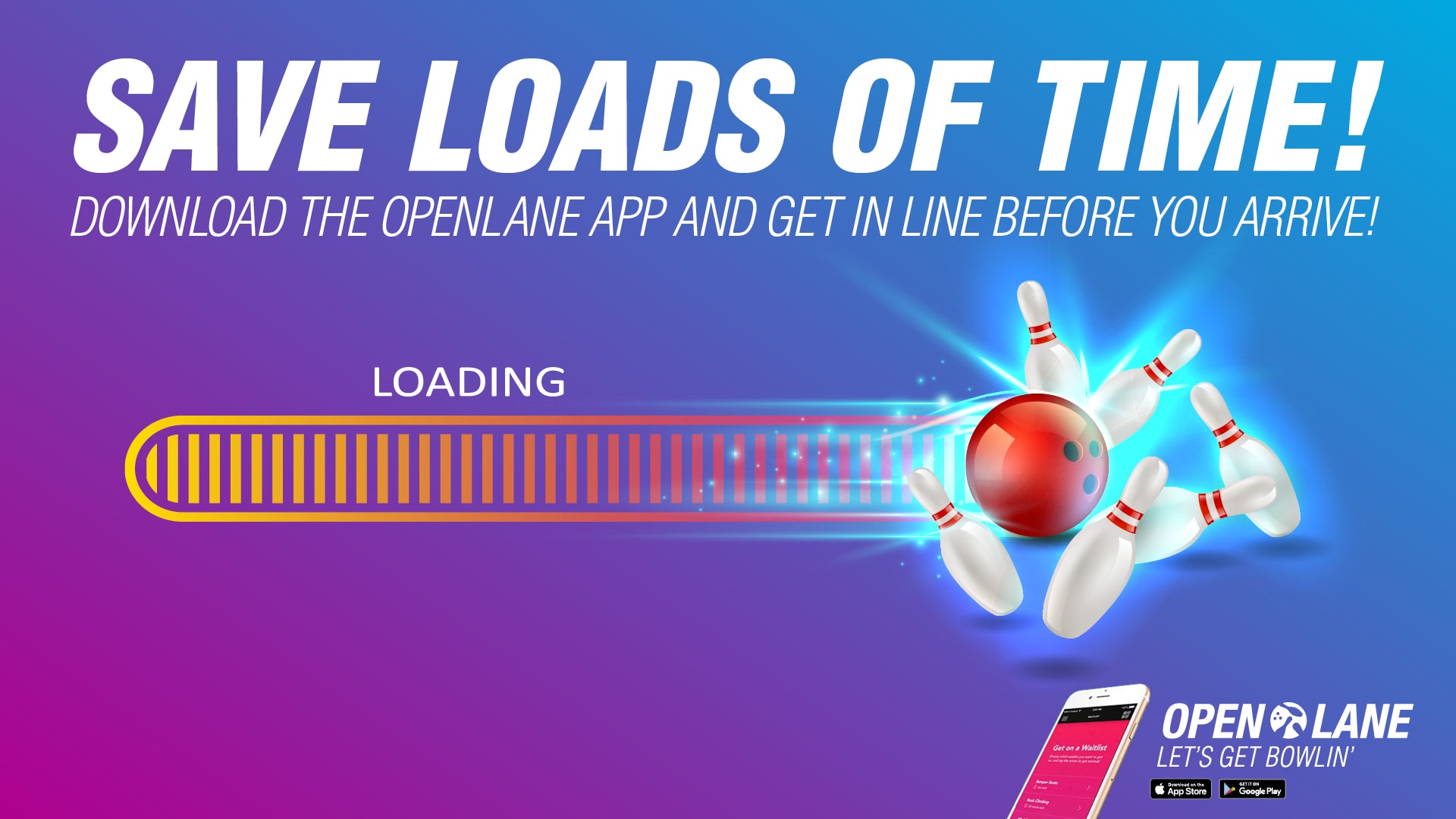 Openlane app ad for pre booking bowling lanes 
