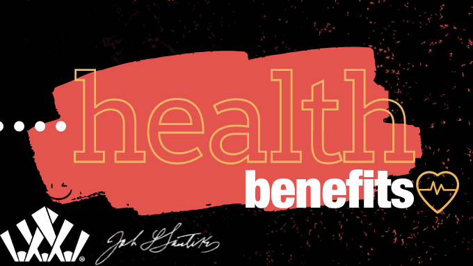 Fun, modern graphic promoting Santikos Theater health benefits